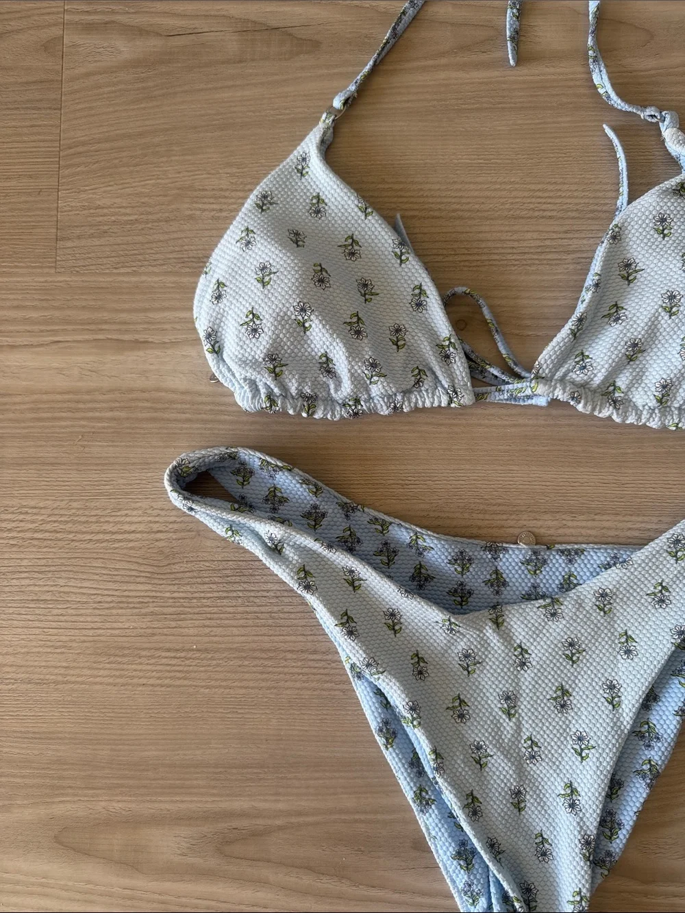 Rhythm. Pale Blue Floral Triangle Bikini Set